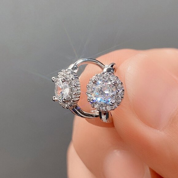 Luxury Diamond CZ Hoop Earring for Women 925 Silver Plated, HA4512 - Picture 3 of 3